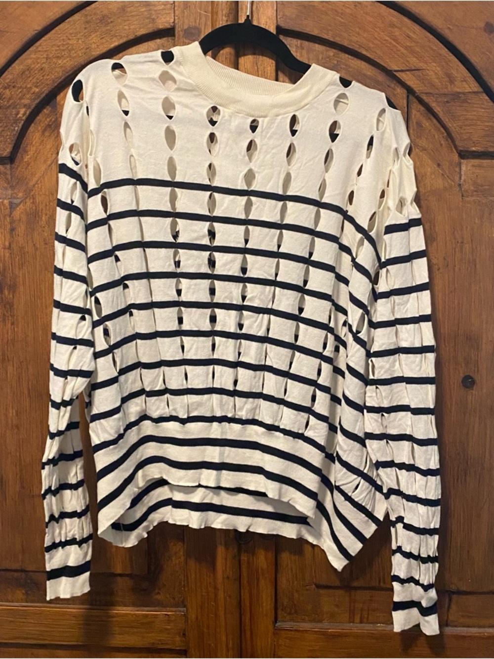 Alexander Wang White Long-Sleeve Cut-Out Stripe Knit Pullover